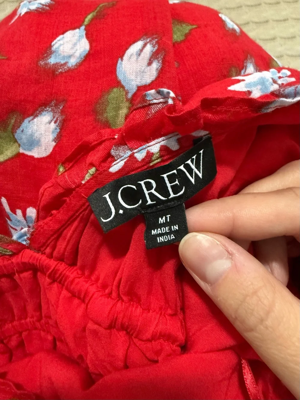 J. Crew Red Floral Palermo Midi Dress with Ruffle Cap Sleeves